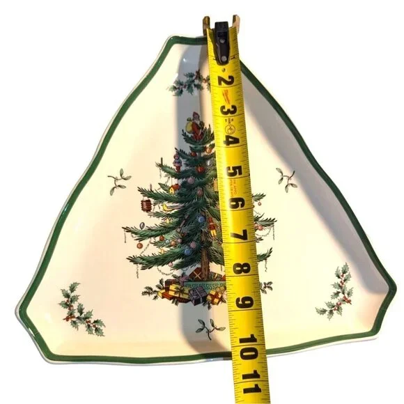 Spode Christmas Tree Triangular Candy Serving Dish Triangle Plate England Green - Picture 8 of 9